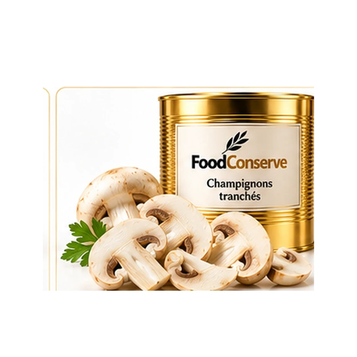 Boîte dorée FoodConserve : Champignons tranchés