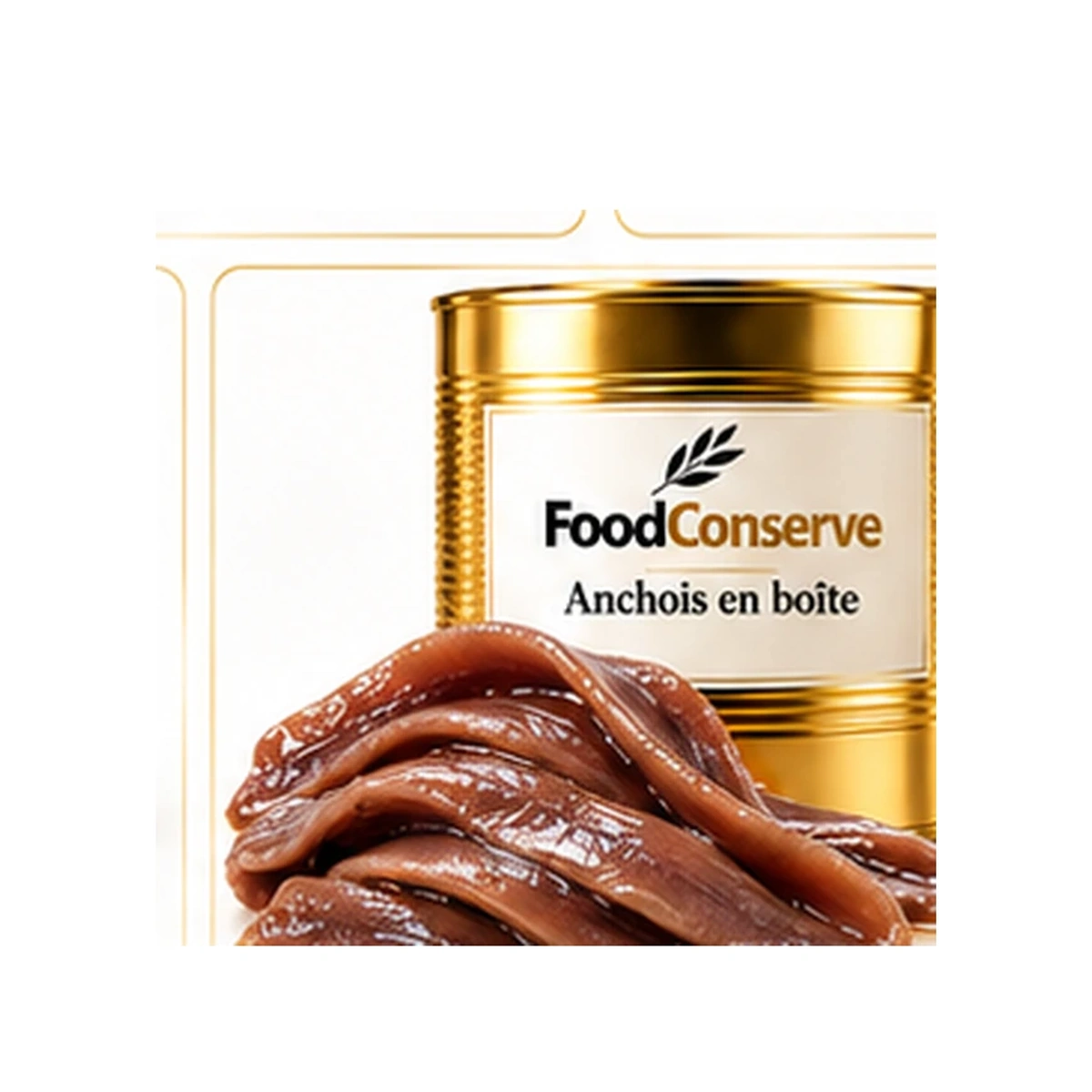 Boîte dorée FoodConserve avec anchois en conserve